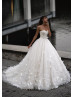 Sweetheart Neck Ivory Lace Tulle 3D Flowers Romantic Wedding Dress